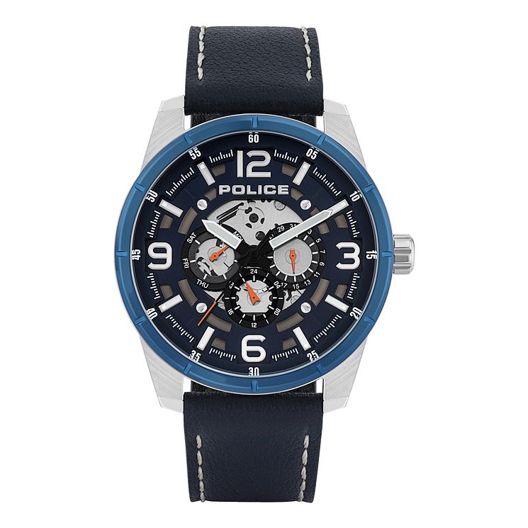 Police Lawrence Mens Dark Blue Leather Strap Watch