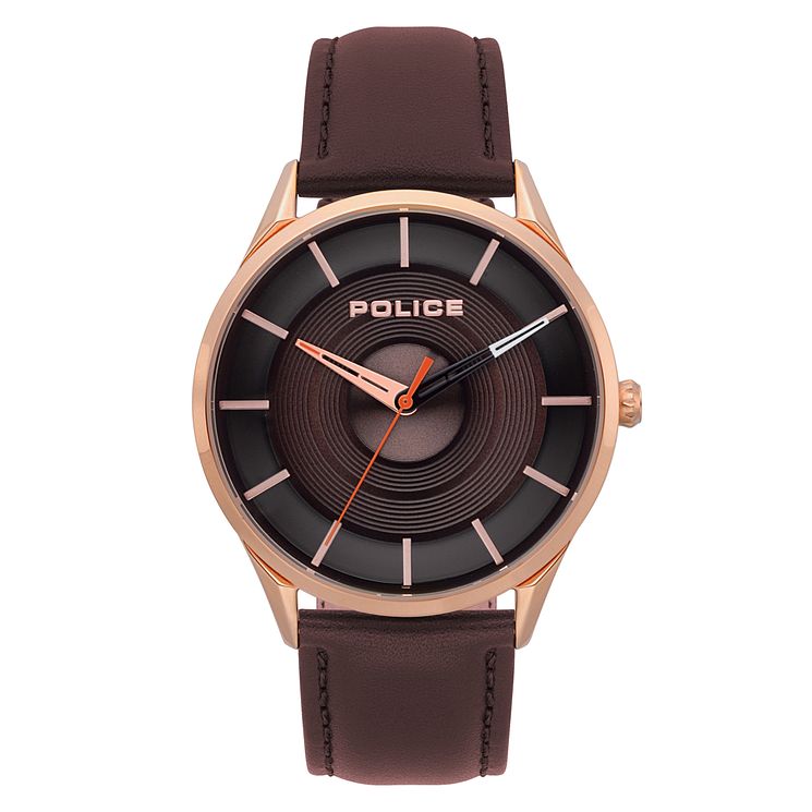 Police Mens Dark Brown Leather Strap Watch