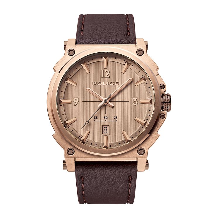 Police Parksley Brown Leather Strap Watch