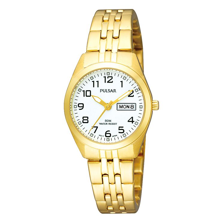 Pulsar Ladies White Dial Gold Plated Bracelet Watch