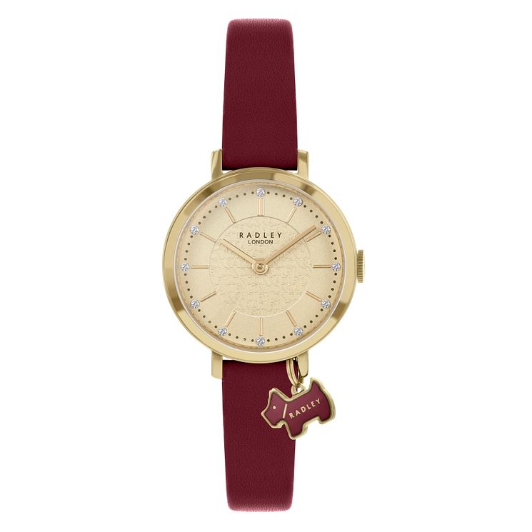 Radley Crystal Ladies Burgundy Leather Strap Watch