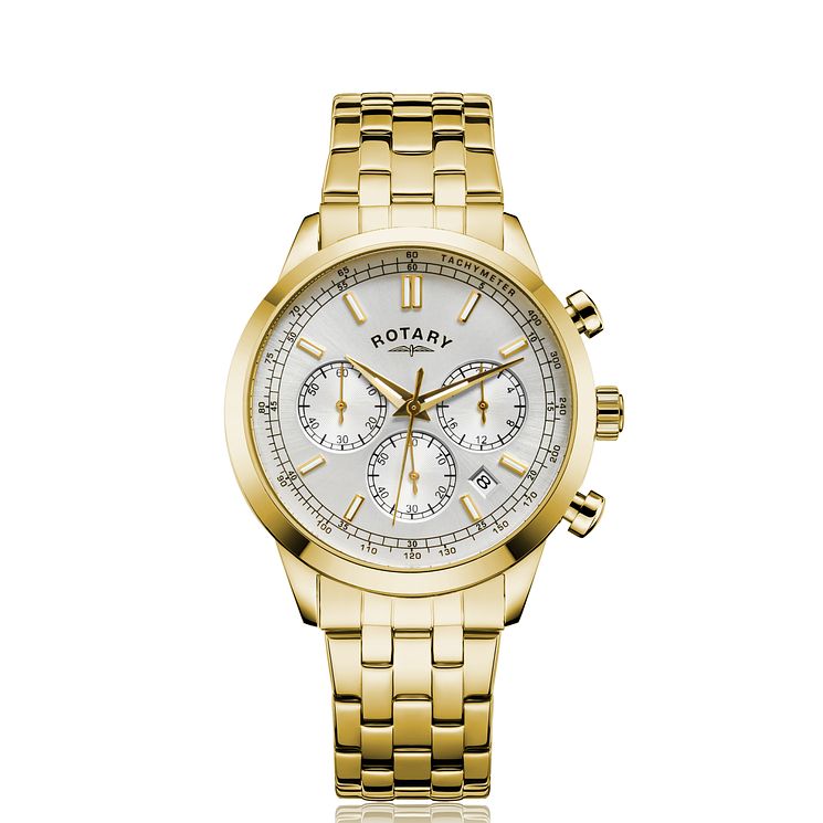 Rotary Chronograph Mens Gold Tone Bracelet Watch