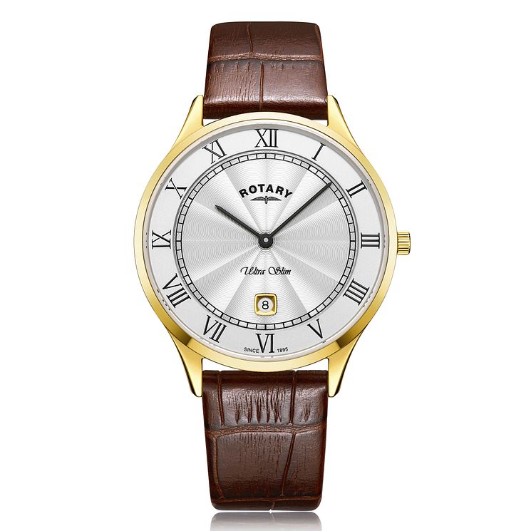 Rotary Exclusive Ultra Slim Mens Brown Leather Strap Watch