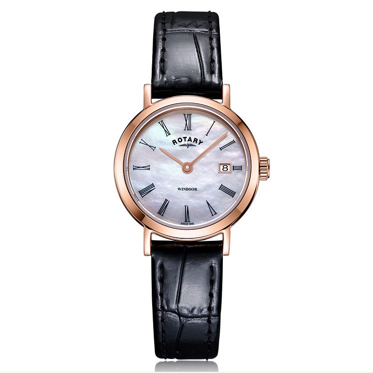 Rotary Exclusive Windsor Ladies Black Leather Strap Watch