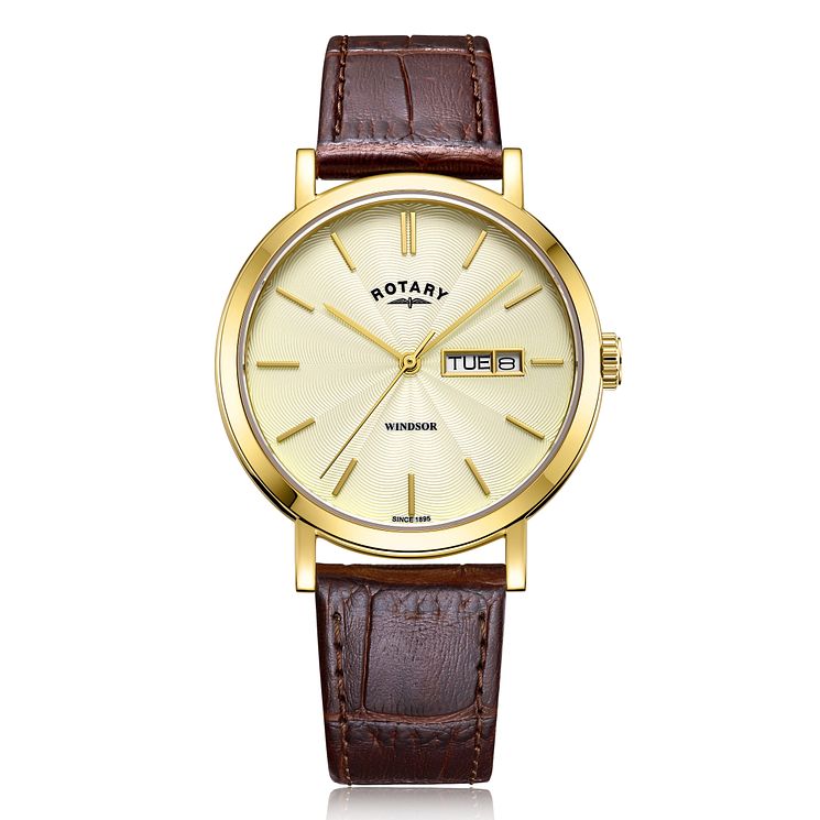 Rotary Exclusive Windsor Mens Brown Leather Strap Watch