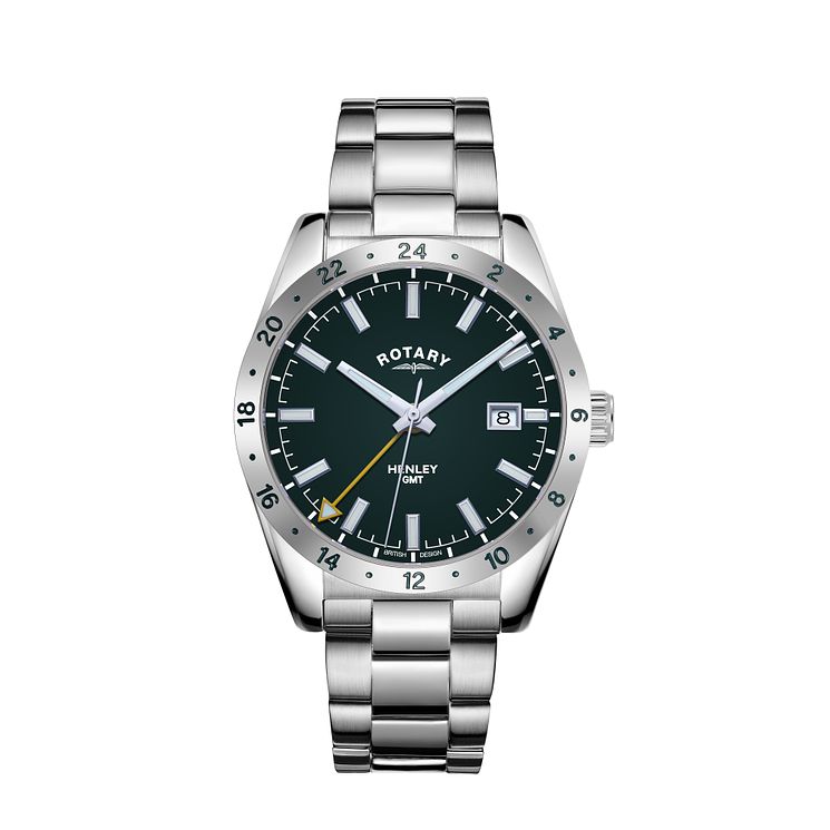 Rotary Henley Gmt Mens Stainless Steel Bracelet Watch