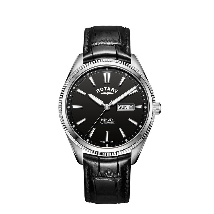 Rotary Henley Mens Black Leather Strap Watch