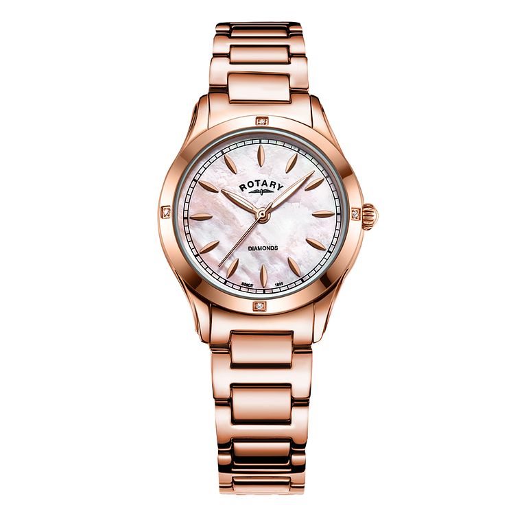 Rotary Ladies Mother Of Pearl Rose Gold Tone Bracelet Watch