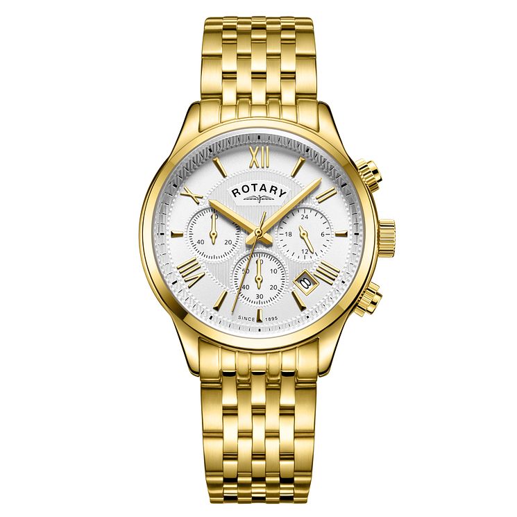 Rotary Mens Chronograph Gold Plated Bracelet Watch