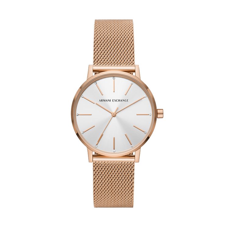 Armani Exchange Ladies Rose-tone Mesh Bracelet Watch