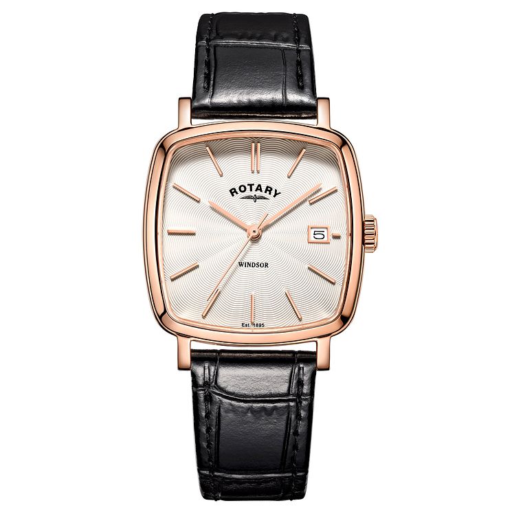 Rotary Mens Windsor Black Leather Strap Watch