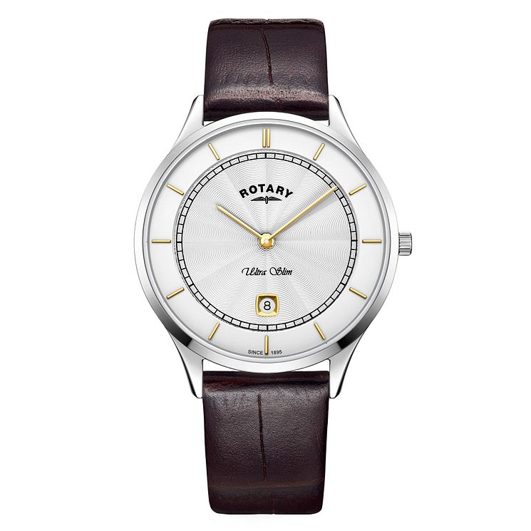 Rotary Ultra Slim Mens Brown Leather Strap Watch