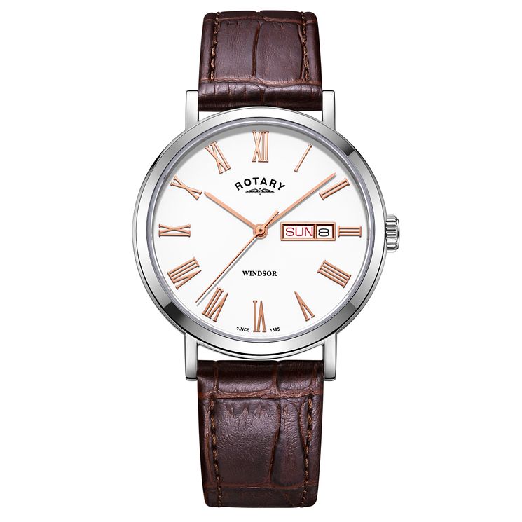 Rotary Windsor Mens Brown Leather Strap Watch