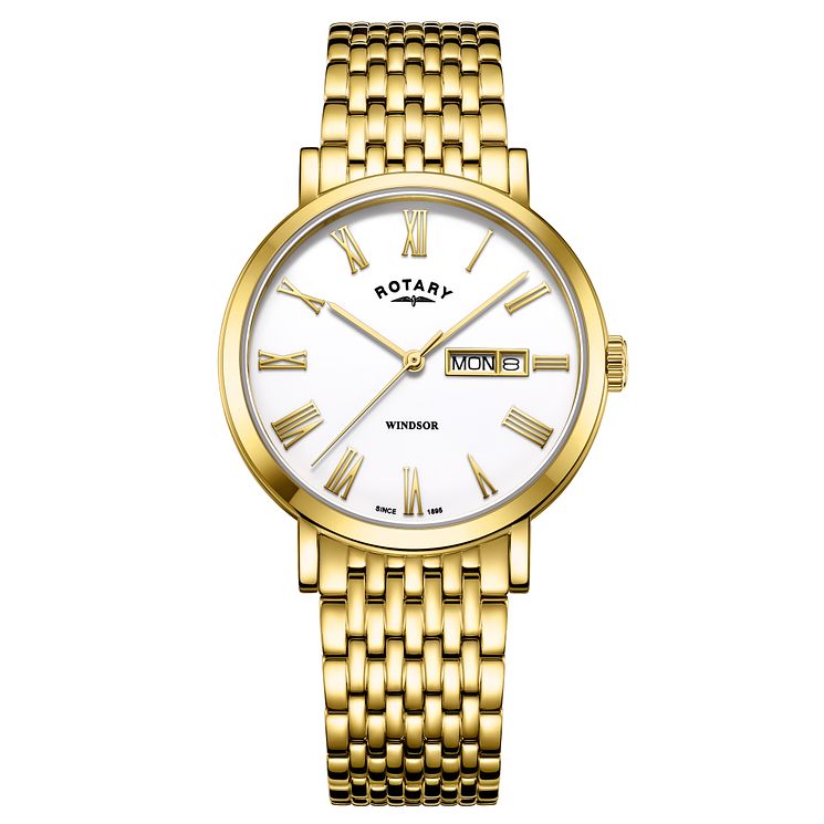 Rotary Windsor Mens Yellow Gold Tone Bracelet Watch