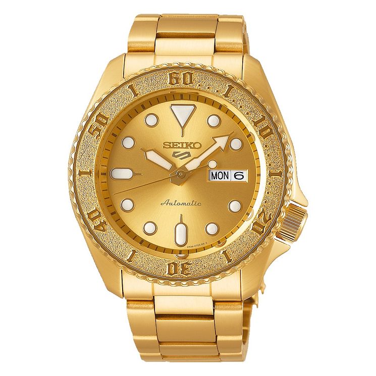 Seiko 5 Sports Mens Gold Tone Bracelet Watch