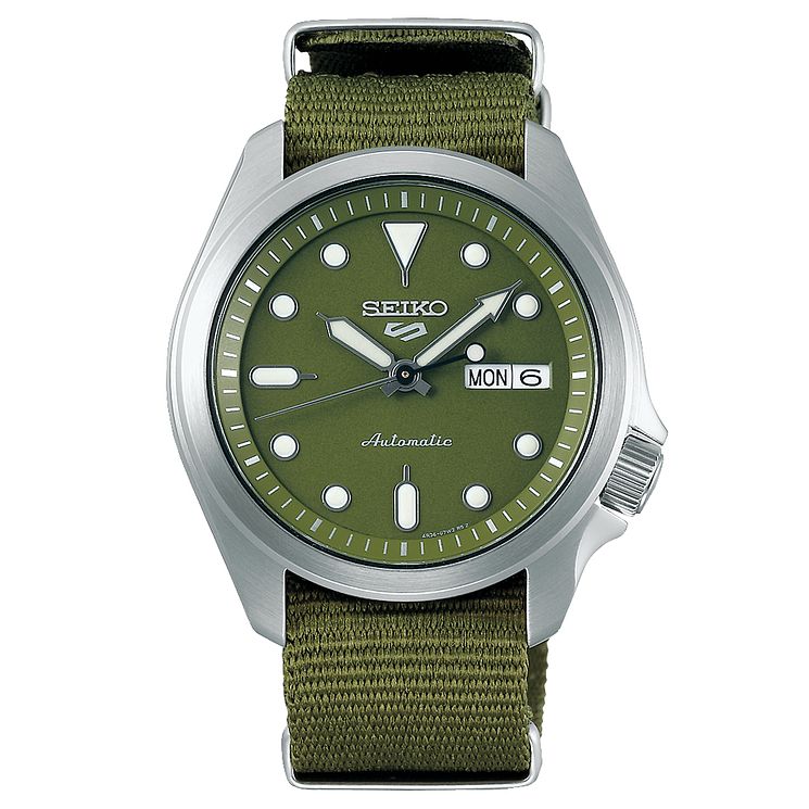 Seiko 5 Sports Mens Green Fabric Strap Watch