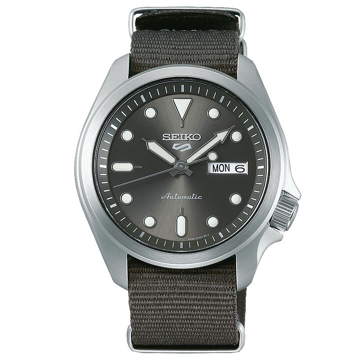 Seiko 5 Sports Mens Grey Fabric Strap Watch