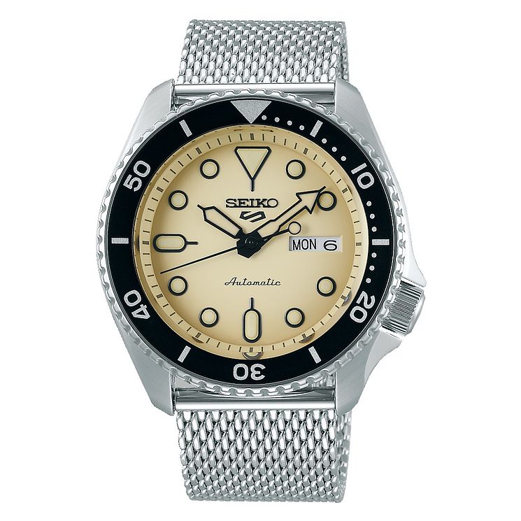 Seiko 5 Sports Mens Stainless Steel Mesh Bracelet Watch