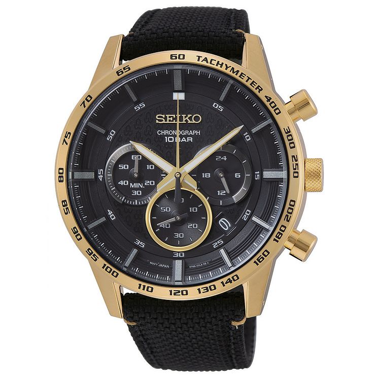 Seiko Chronograph Mens Black Fabric Strap Watch