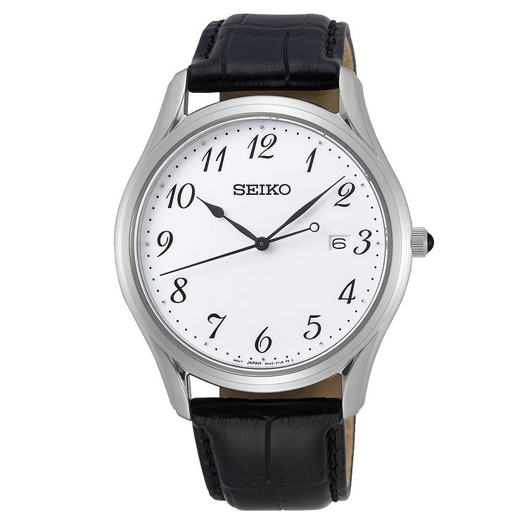 Seiko Classic Black Leather Strap Watch