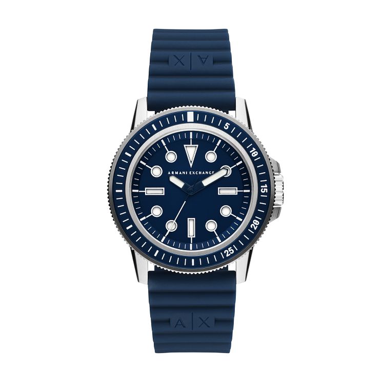 Armani Exchange Mens Blue Silicone Strap Watch