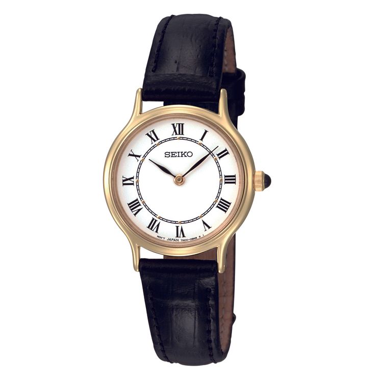 Seiko Ladies White Dial Black Leather Strap Watch