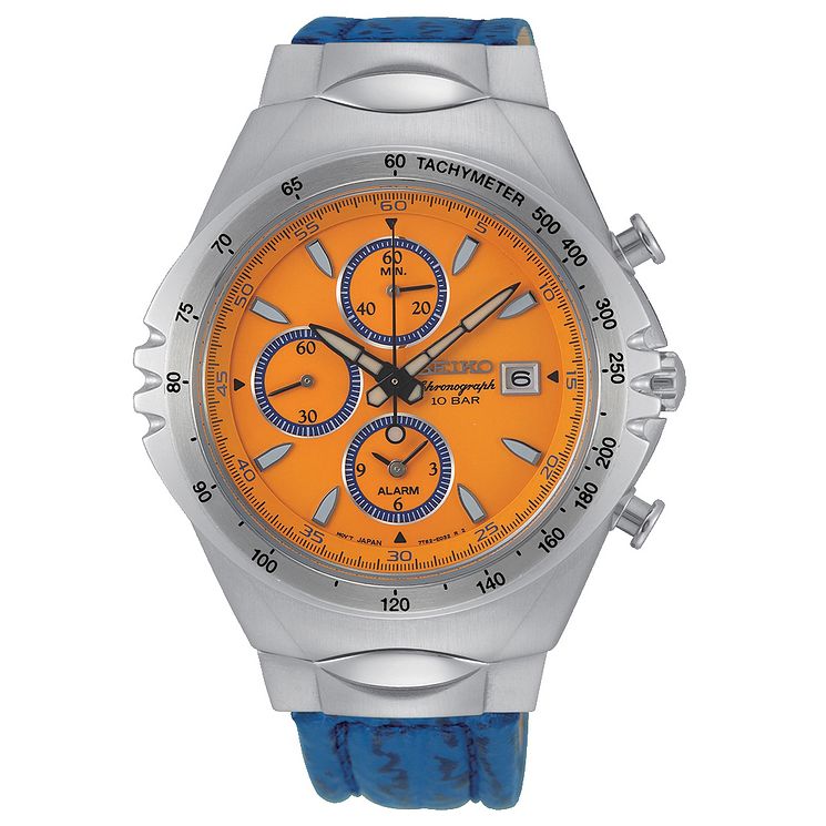 Seiko Macchina Sportiva Mens Blue Leather Strap Watch