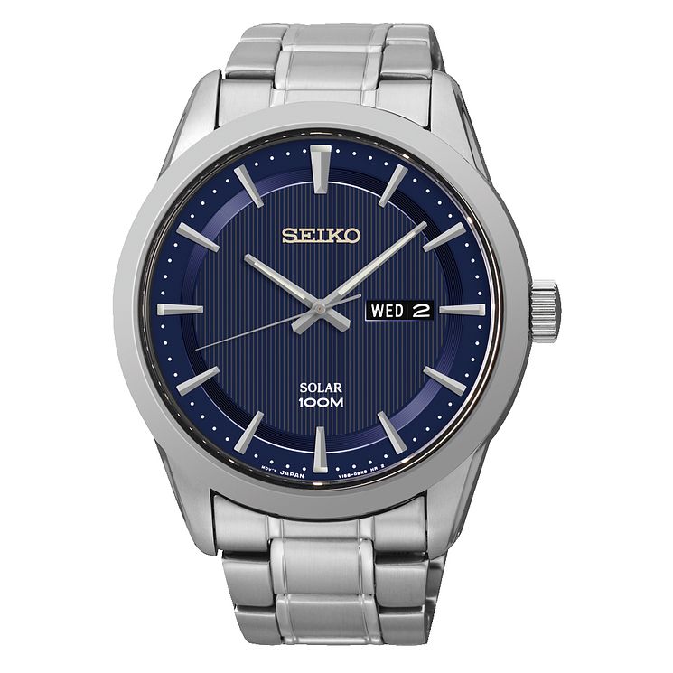 Seiko Mens Solar Navy DialandStainless Steel Bracelet Watch