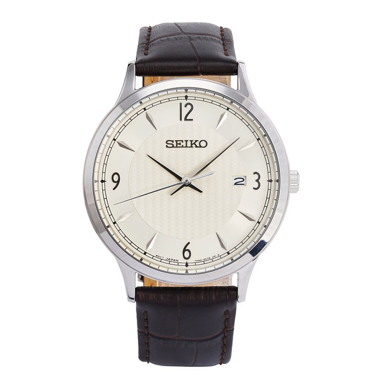 Seiko Mens Stainless Steel Brown Leather Strap Watch