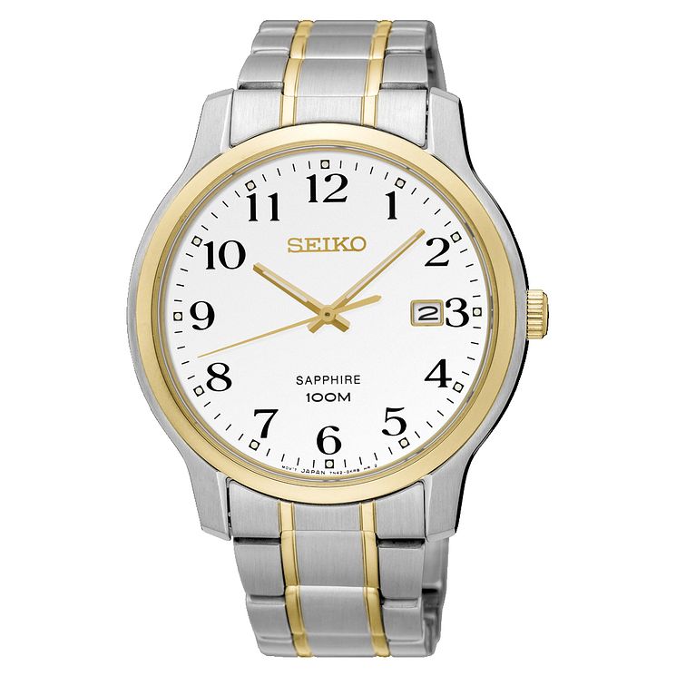 Seiko Mens White Dial Steel And Gold Bracelet Watch