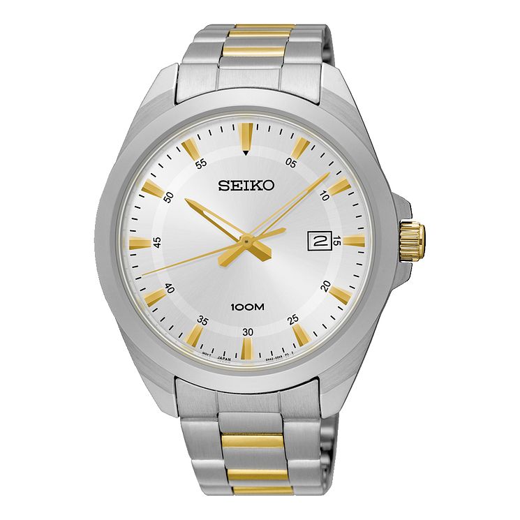 Seiko Mens White Dial Two Tone Bracelet Watch