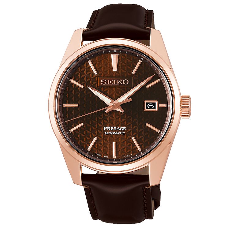 Seiko Presage Sharp Edged Mens Brown Leather Strap Watch