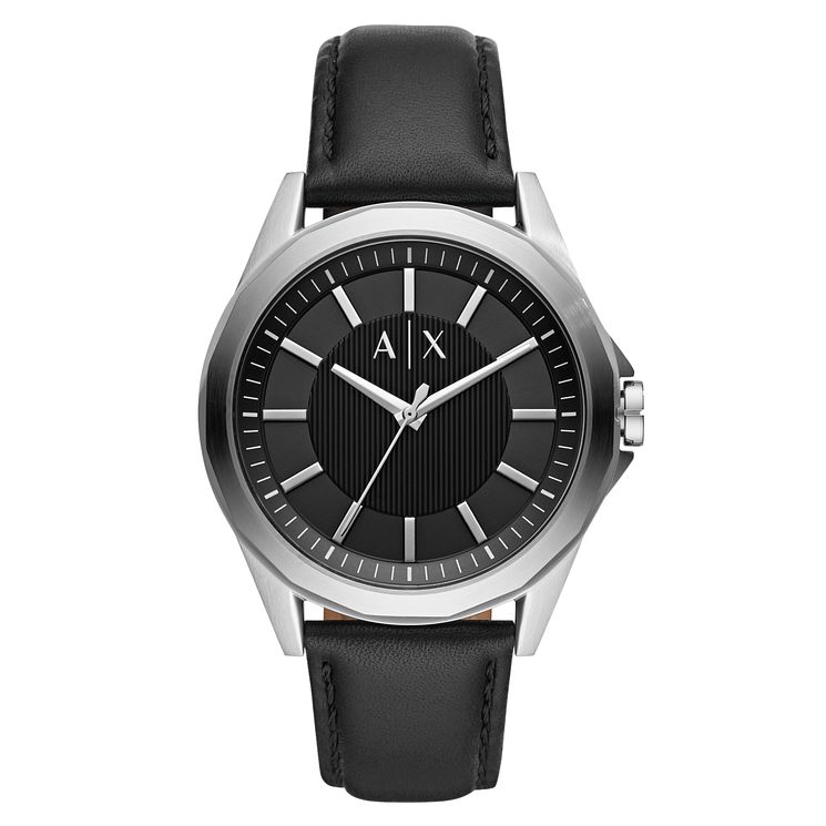 Armani Exchange Mens Black Leather Strap Watch