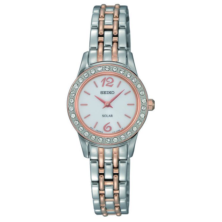 Seiko Solar Ladies Crystal Set Two Colour Bracelet Watch