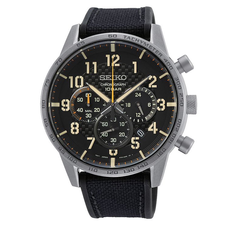 Seiko Urban Sports Chronograph Black Leather Strap Watch