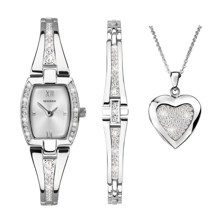 Sekonda Crystal Bracelet Watch  Heart PendantandBracelet Set