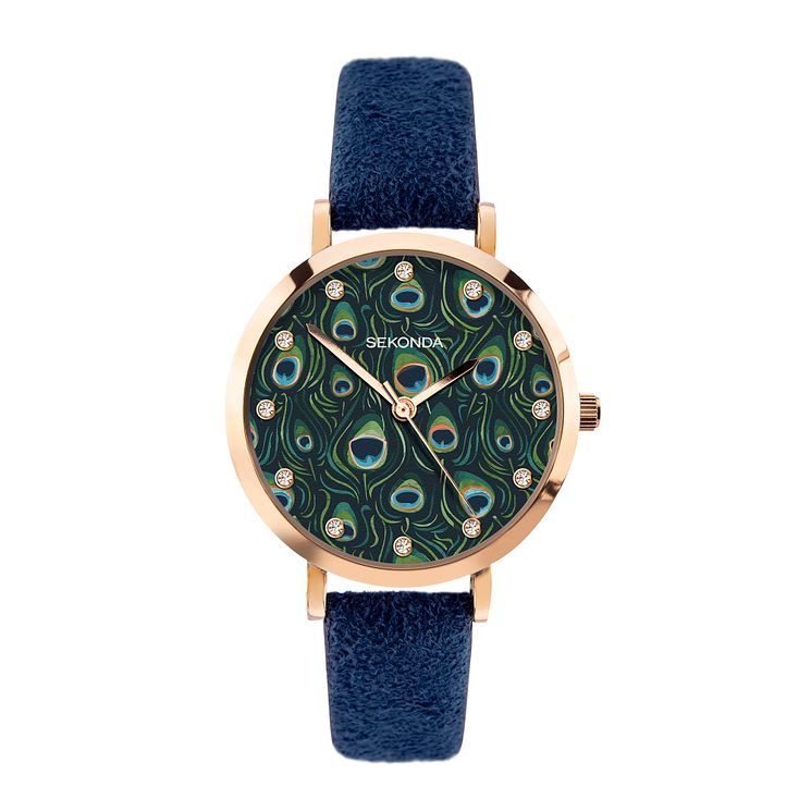 Sekonda Crystal Ladies Blue Pu Strap Watch