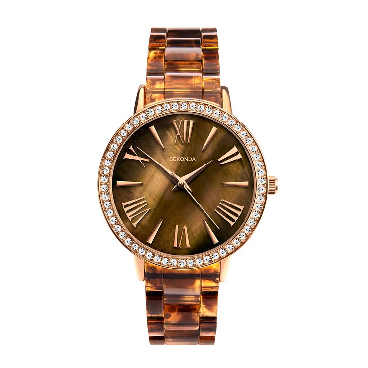 Sekonda Crystal Ladies Brown Plastic Bracelet Watch