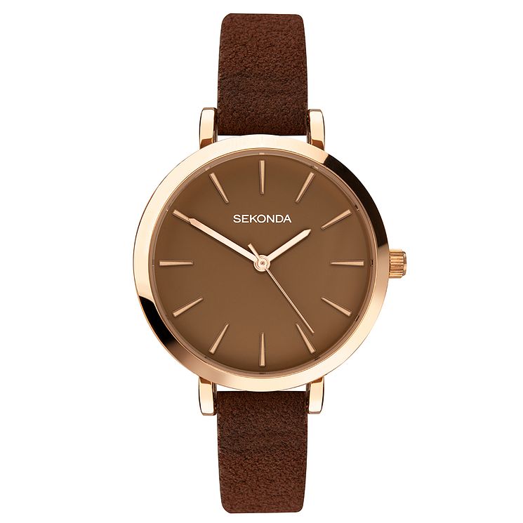 Sekonda Crystal Ladies Brown Pu Strap Watch