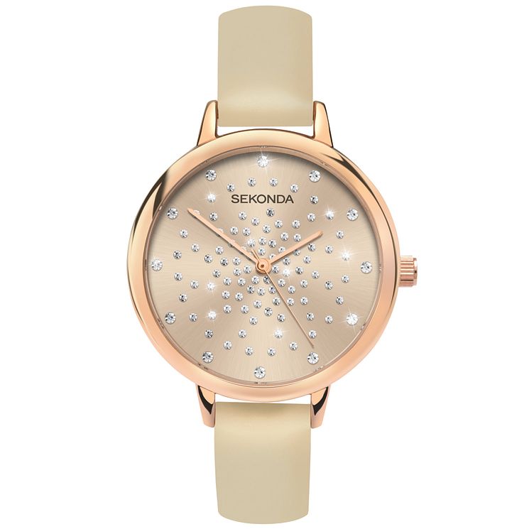 Sekonda Crystal Ladies Nude Pu Strap Watch