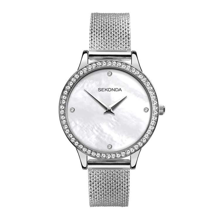 Sekonda Crystal Ladies Silver Tone Mesh Bracelet Watch