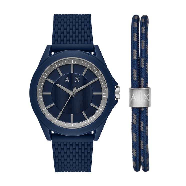 Armani Exchange Mens Blue WatchandBracelet Gift Set