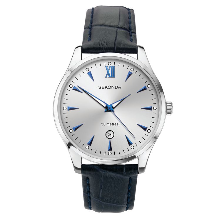 Sekonda Date Dark Blue Leather Strap Watch