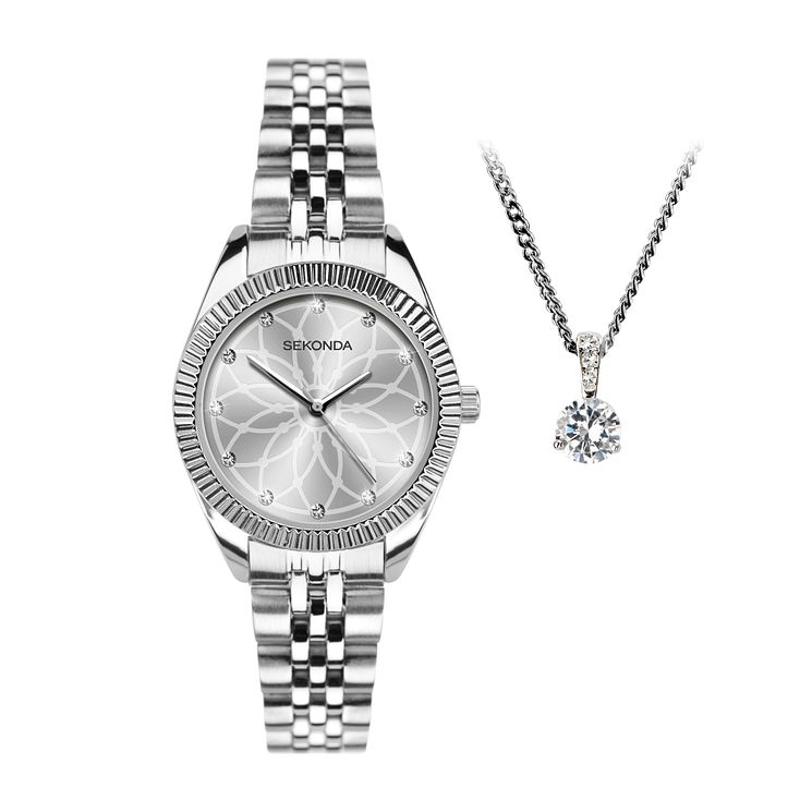 Sekonda Editions Silver Tone WatchandPendant Set