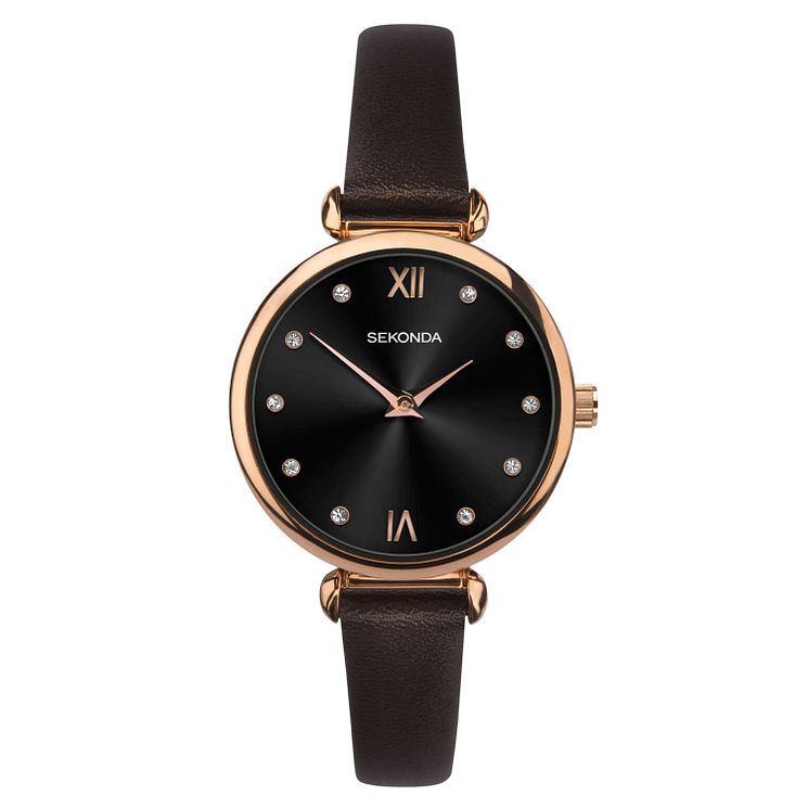 Sekonda Ladies Dark Brown Leather Strap Watch