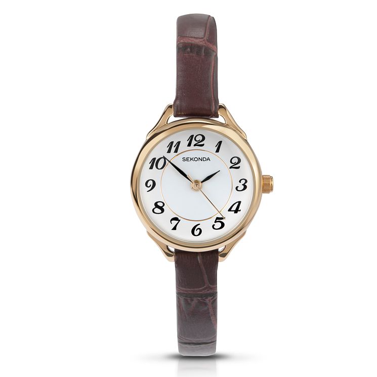 Sekonda Ladies Yellow Gold PlateandBrown Leather Watch