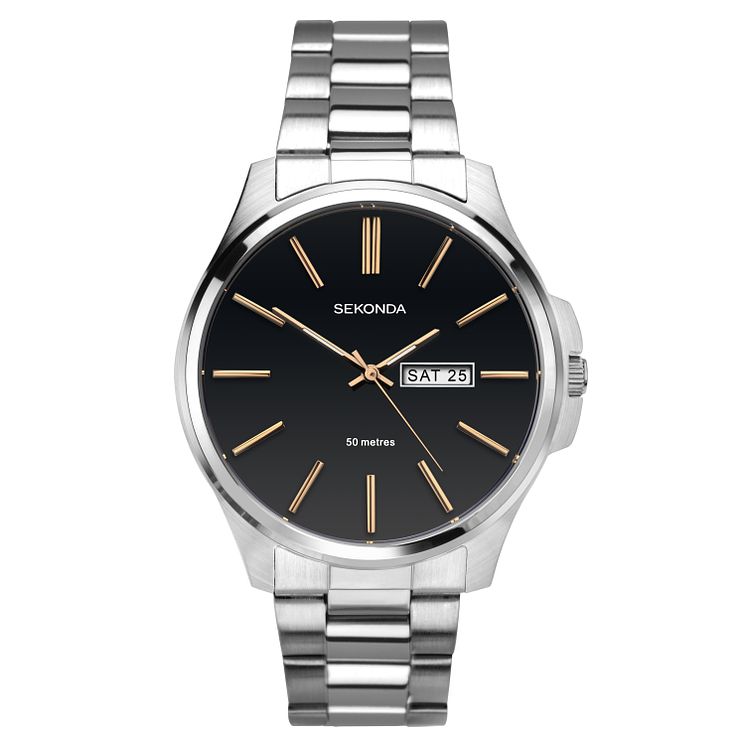 Sekonda Mens Black DialandStainless Steel Bracelet Watch