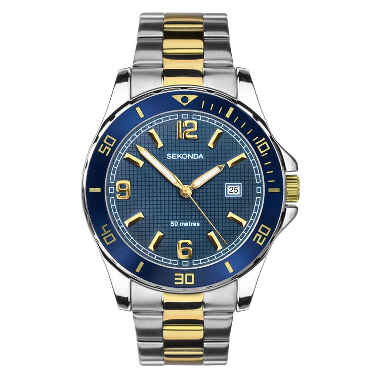 Sekonda Mens Blue Bezel Stainless Steel Bracelet Watch