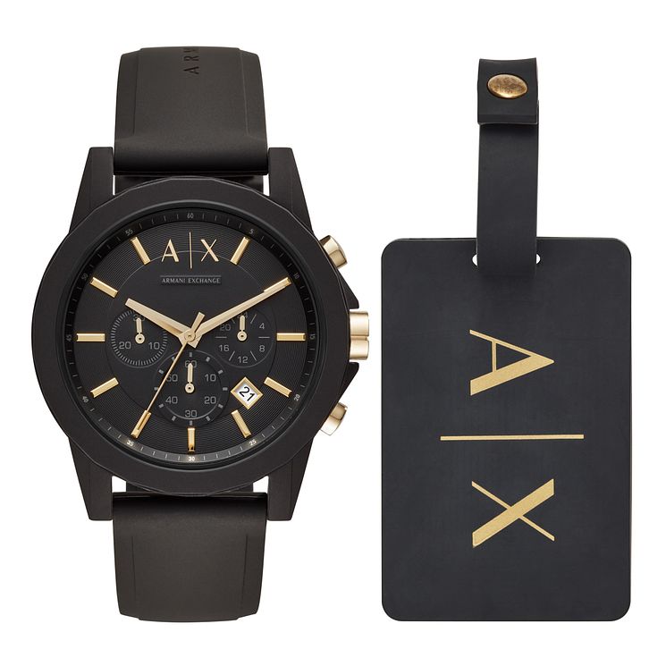 Armani Exchange Mens Silicone Strap Watch Set