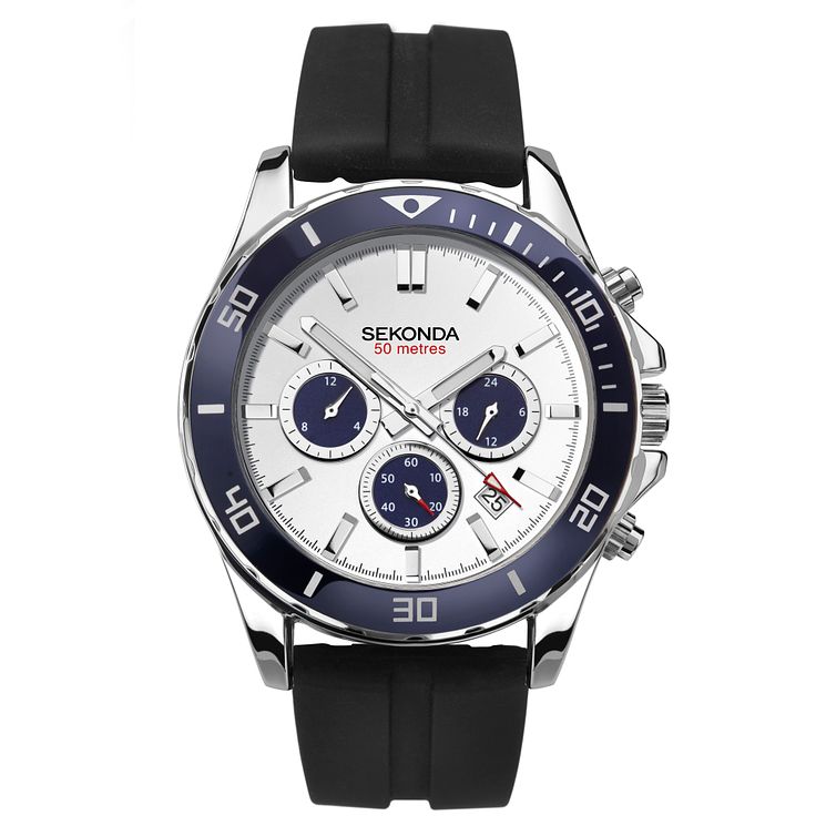 Sekonda Mens Dual-time Black Rubber Strap Watch